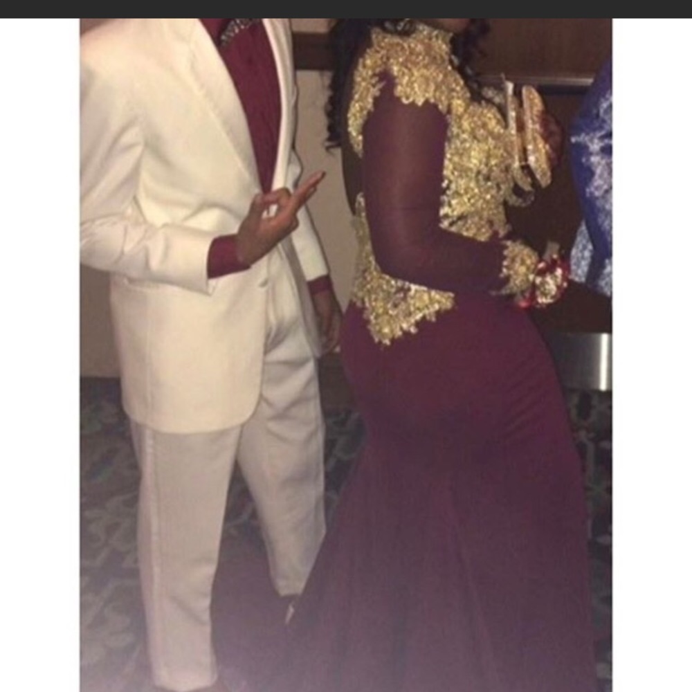 Wine & Gold Prom Dress